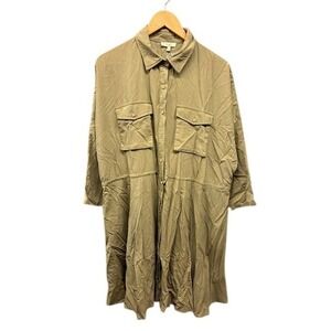 Easel Shirt Dress Women's Large Olive Green Button Front Collared 3/4 Sleeve